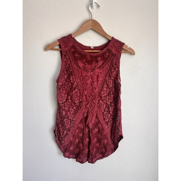 Free People Women's Not So Sweet Victorian Lace Crochet Boho Western Top Rose - Picture 3 of 8